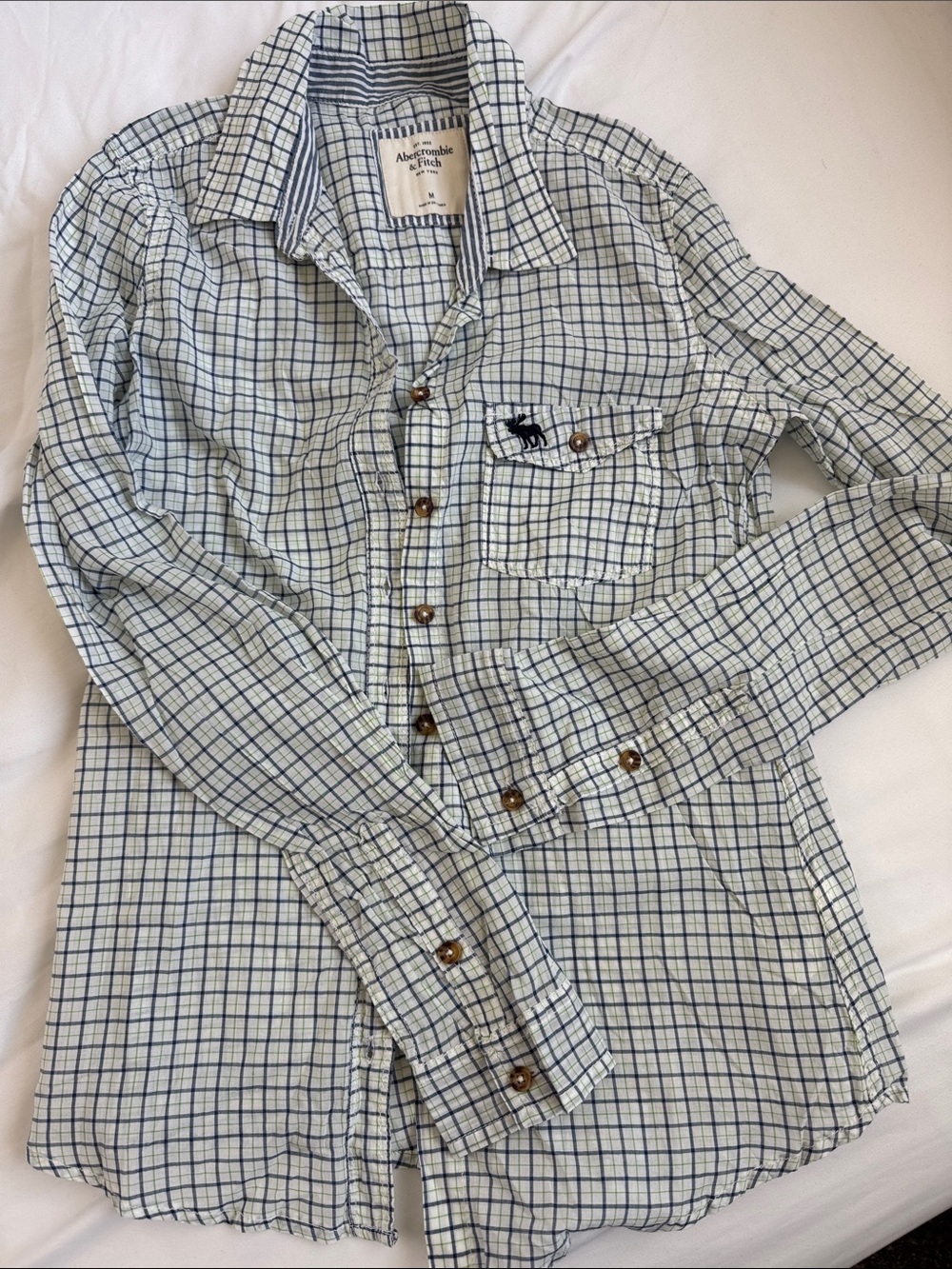 Abercrombie & Fitch Blue and White Windowpane Plaid Shirt
